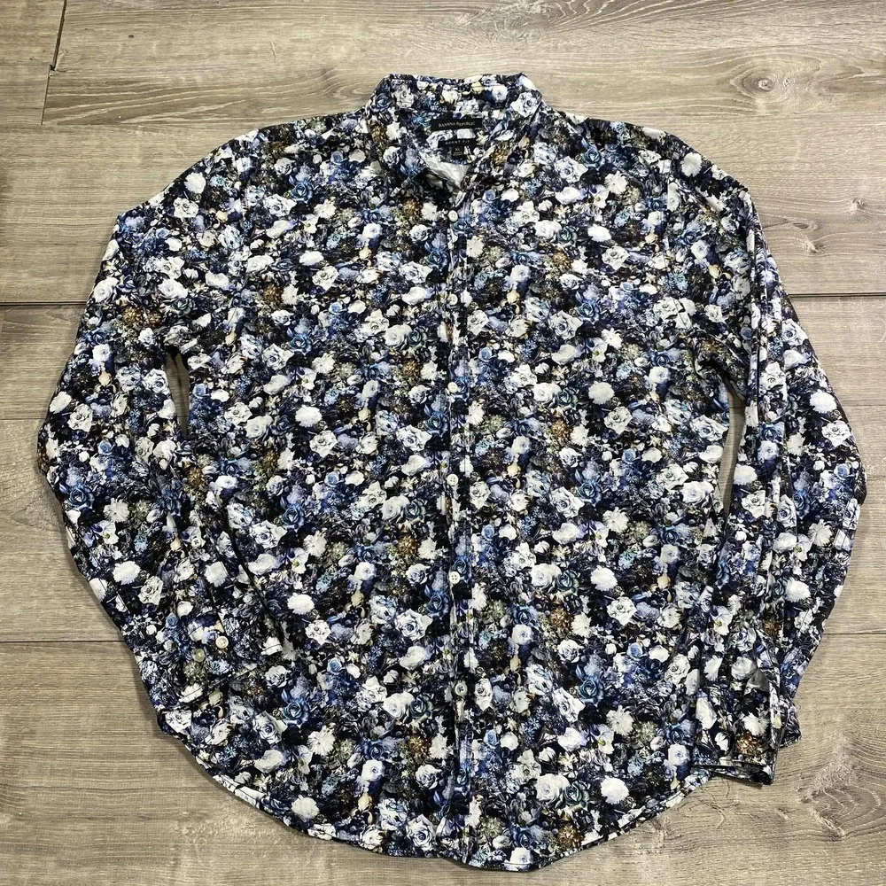 Banana Republic Shirt Mens XL Blue Floral Grant Fit‎ Long Sleeve Button Front
